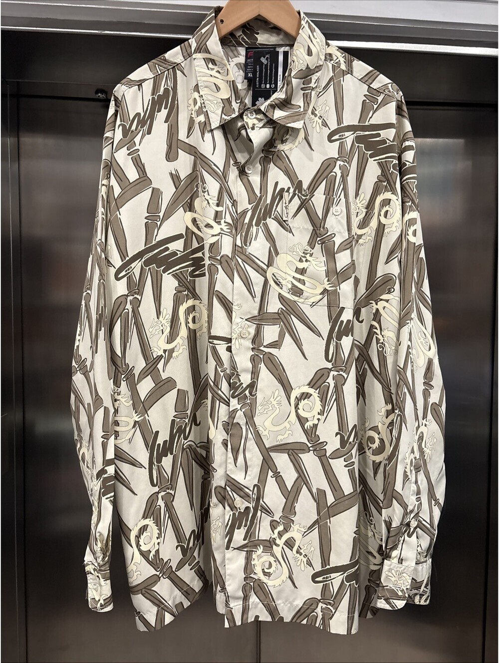Vintage Fubu button up shirt mens large Cream Dragon Graphic